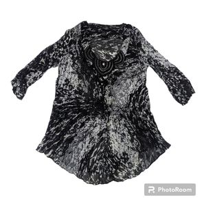 Bisou Bisou Black White Gray 3/4 Length Sleeve Splatter Print Beaded Top Women L